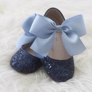 NAVY BLUE Rock Glitter Mary-jane With Satin Bow Flower Girls - Etsy