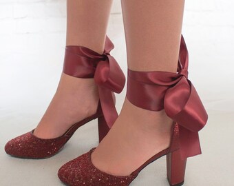 Glitter burgundy heels deals