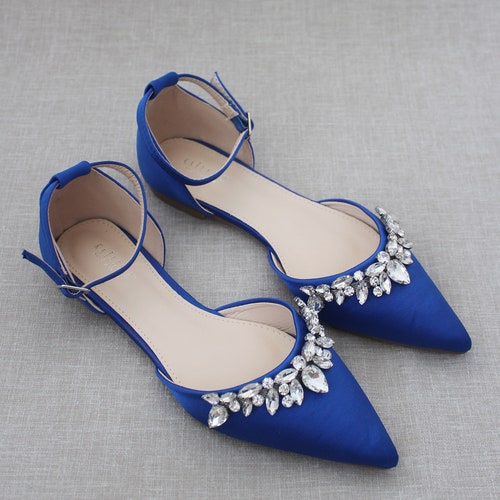 Royal Blue Pointy Toe Flats With FRONT SATIN BOW Women - Etsy