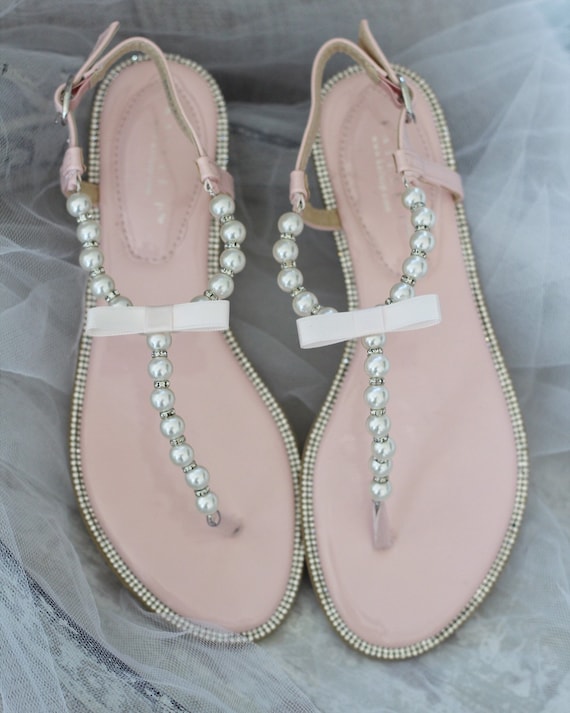 Women and Kids Wedding Pearl Sandals T Strap BLUSH PINK Pearl with Rhinestones flat sandal For brides, bridesmaids and flower girls Women and Kids Wedding Pearl Sandals T Strap BLUSH PINK Pearl with Rhinestones flat sandal For brides, bridesmaids and flower girls