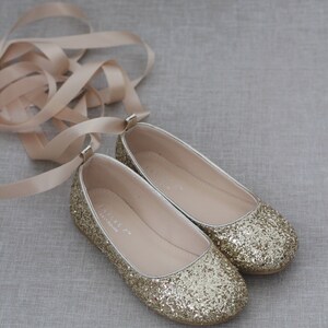 GOLD Rock Glitter Ballet Flats With Satin Ankle Tie or - Etsy