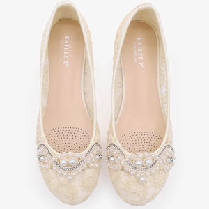 Ivory Crochet Lace Round Toe Flats with SMALL PEARLS APPLIQUE - Women Wedding Shoes, Bridesmaid Shoes, Bridal Shoes, Bridal Lace Shoes image 1