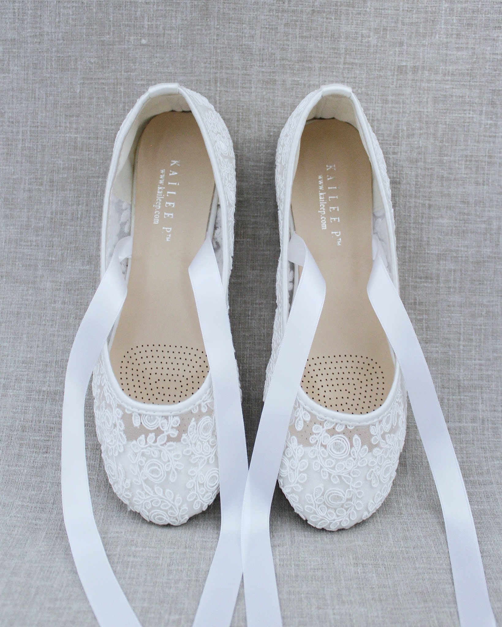 Vrouwen Trouwschoenen Witte Kant ronde teen BALLERINA Lace - Etsy België