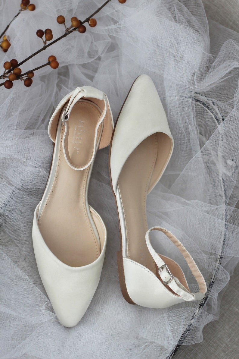 Ivory Satin Pointy Toe Flats With Satin ANKLE TIE or BALLERINA - Etsy