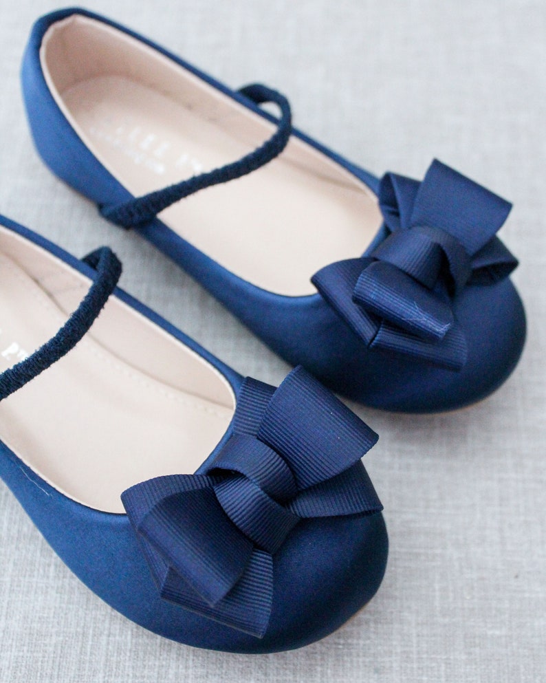 Navy Satin Mary Jane With GROSGRAIN BOW for Fall Flower Girl Shoes ...
