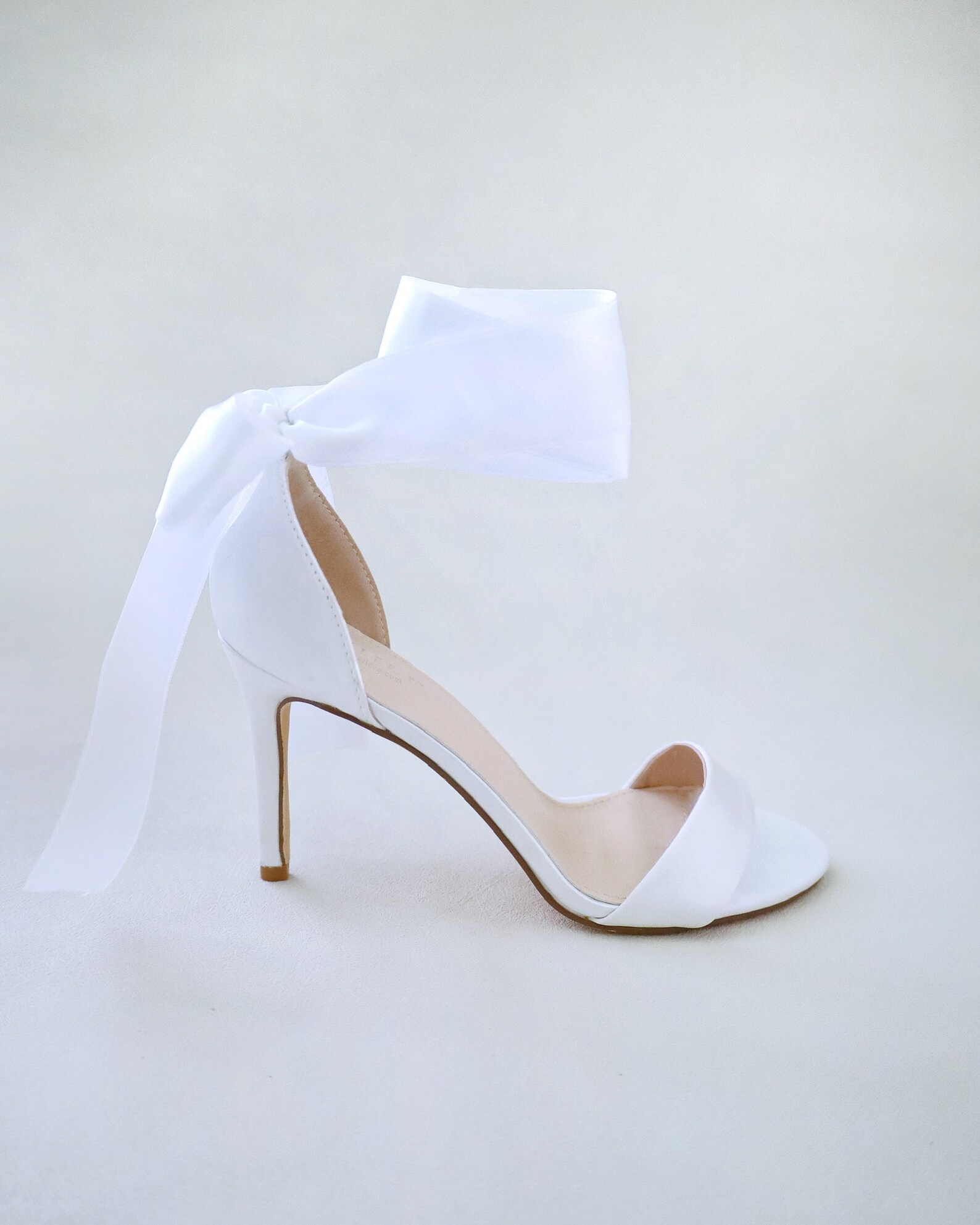 White Satin High Heel Wedding Sandals With Wrapped Ankle Tie — free download