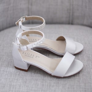 White Satin Block Heel Sandal With TULLE BACK BOW Bride - Etsy
