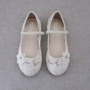 Ivory Crochet Lace Maryjane Flats With IVORY FLOWER Applique - Etsy