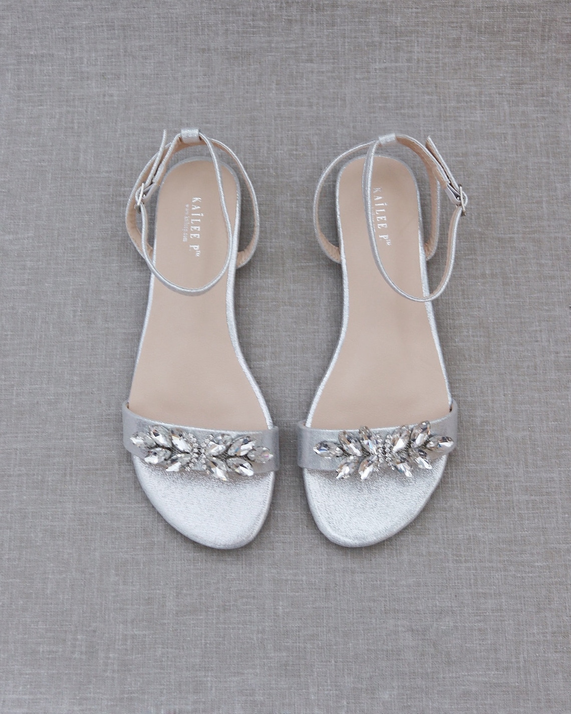 Silver Metallic Flat Sandal with BUTTERFLY BROOCH Bridesmaid image 1