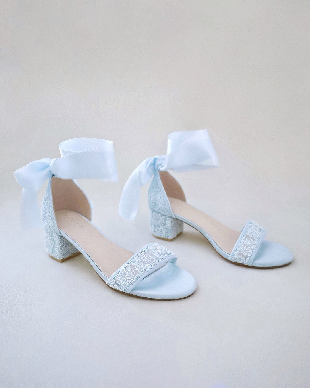 Light Blue Crochet Lace Block Heel Wedding Sandals With - Etsy