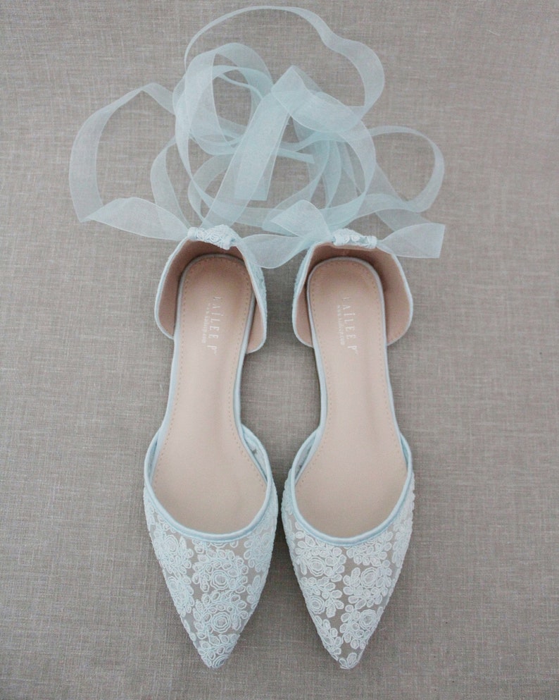 Light Blue Crochet Lace Pointy Toe Flats Women Wedding - Etsy
