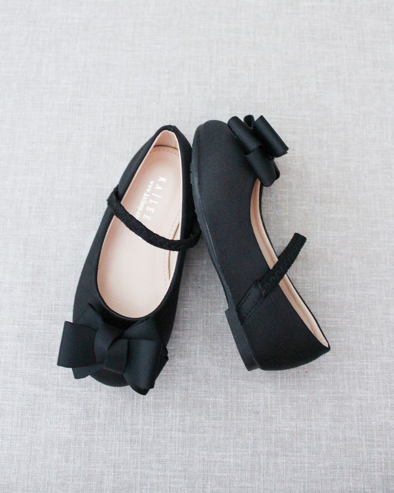 Black Satin Mary Jane With GROSGRAIN BOW for Fall Flower Girl Shoes ...