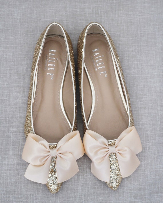 Gold Rock Glitter Pointy Toe Flats with 