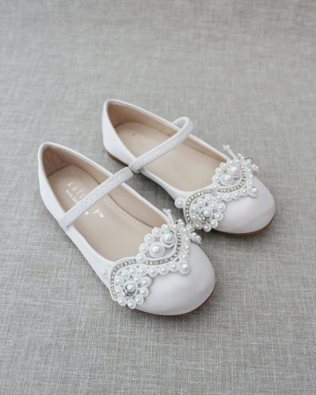 Jolene White Floral Embroidered Flats w/ Pearl Accents main image 1