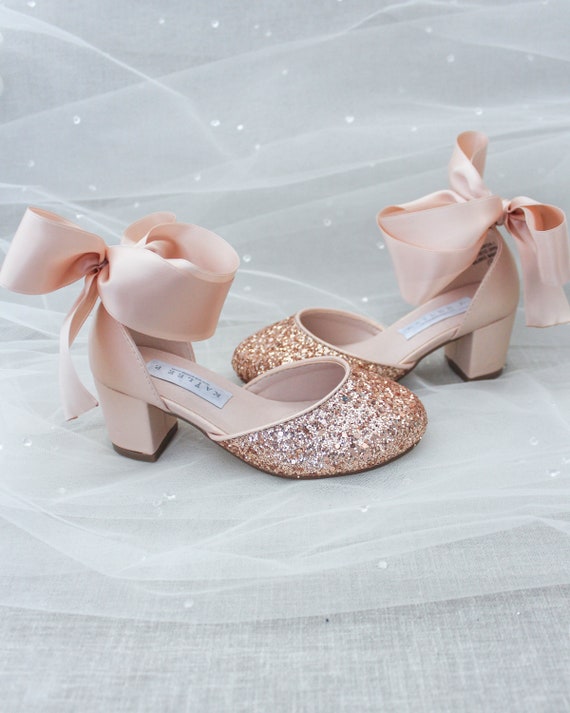 De Blossom Celina-16 Rose Gold Sparkly Block Heel W/ Velcro Strap – Manic  Shoes