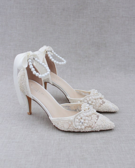 Lace Wedding Wedges Canada Ivory Crochet Lace Pointy Toe HEELS