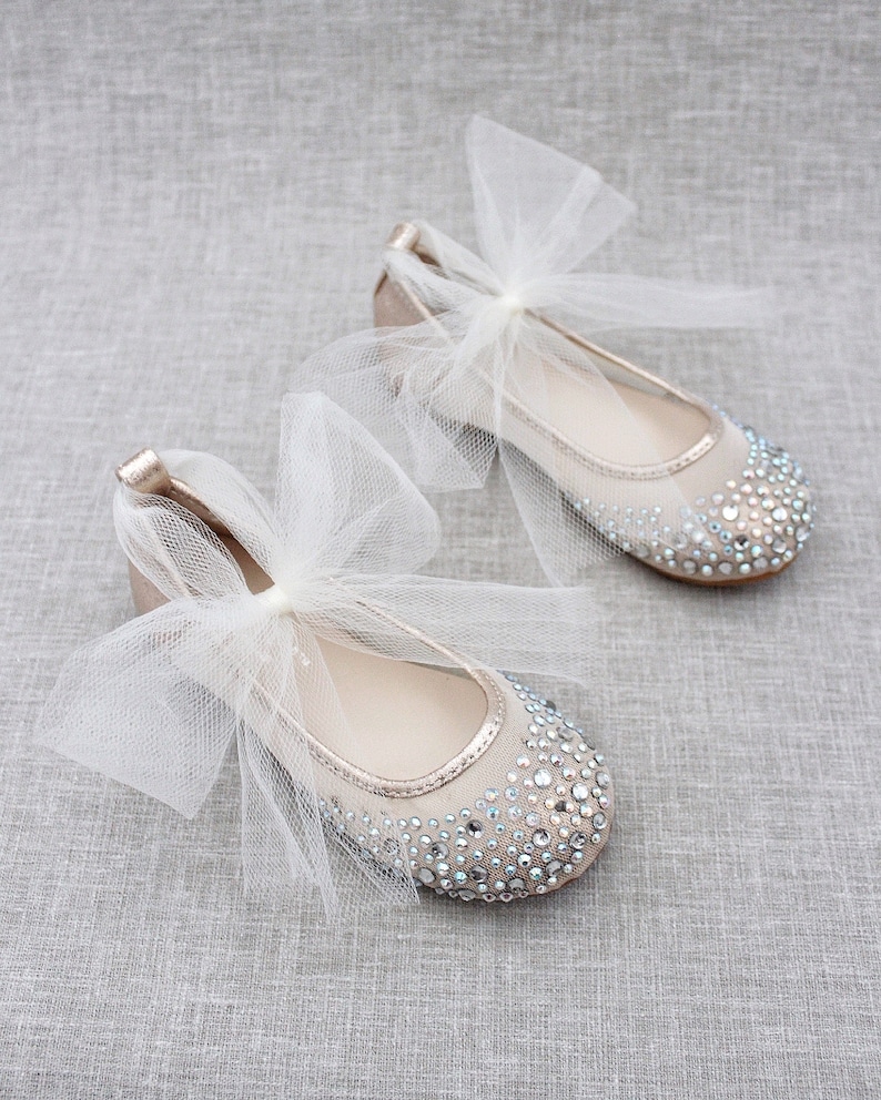 Girls Gold Shoes  Mesh With Rhinestone ballet flats with image 1