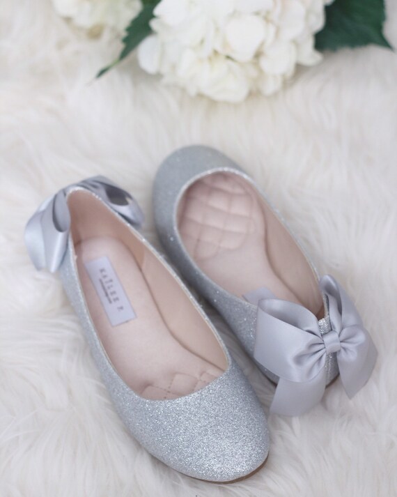 silver glitter flats womens