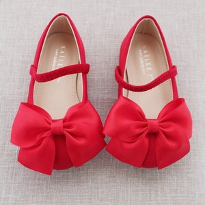 Red Satin Mary Jane With FRONT SATIN BOW for Fall Flower Girls Shoes ...