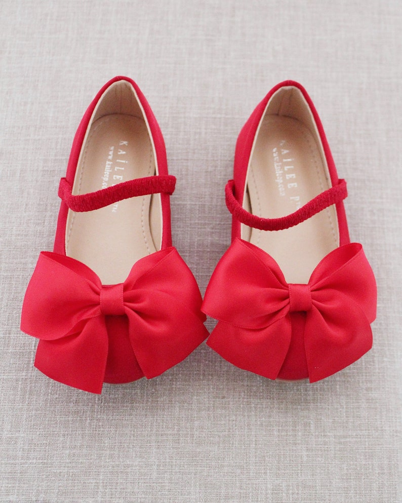 Red Satin Mary Jane With FRONT SATIN BOW for Fall Flower Girls Shoes ...