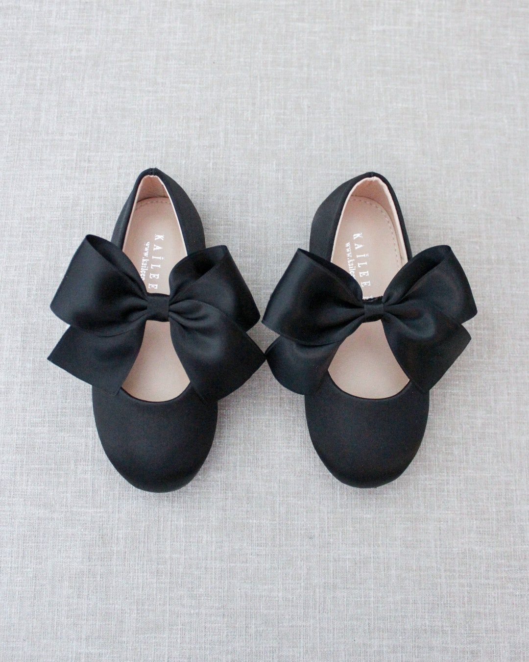 Black Satin Maryjane Shoes With Satin Bow, Fall Flower Girl Shoes ...