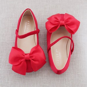 Red Satin Mary Jane With FRONT SATIN BOW for Fall Flower Girls Shoes ...
