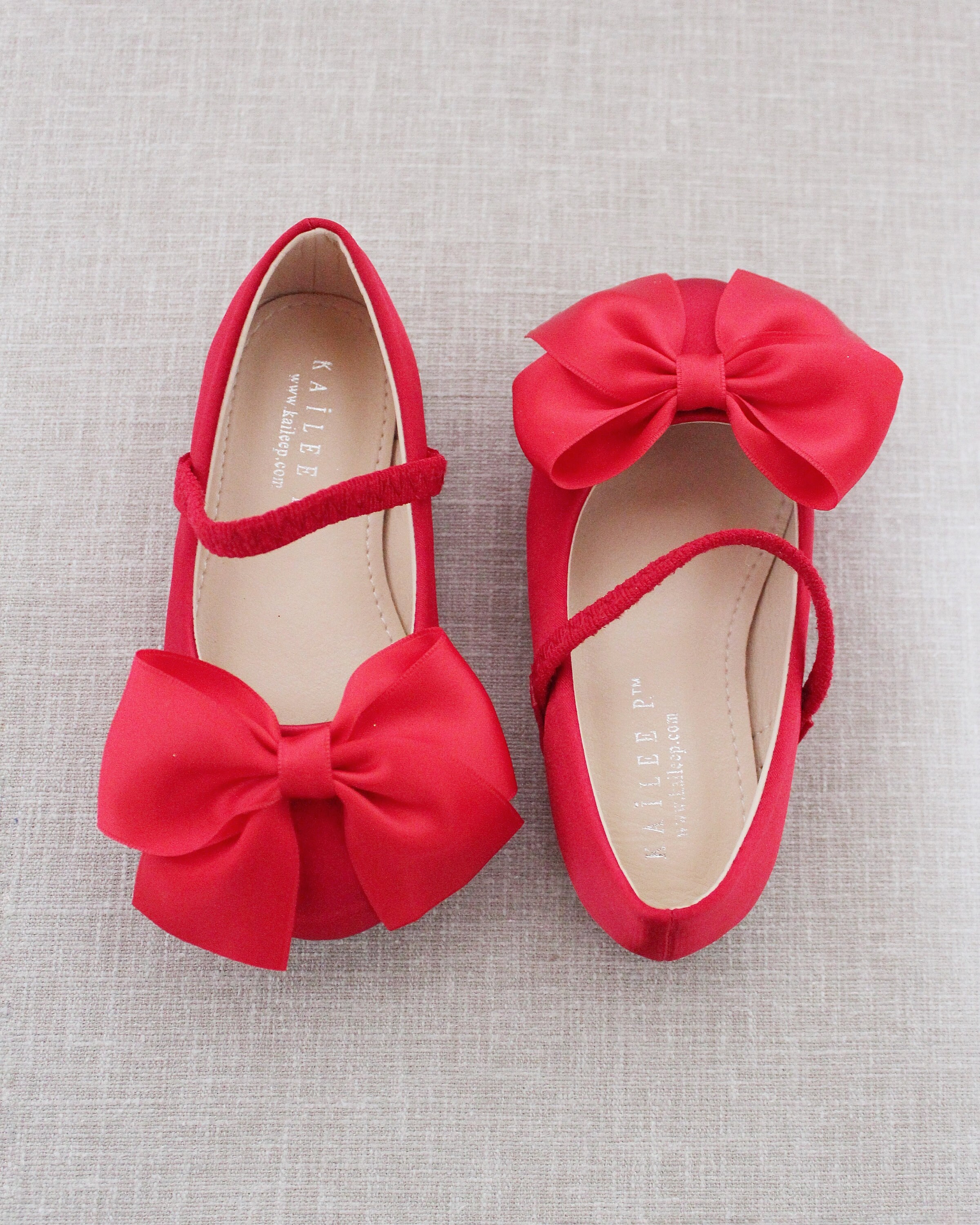 Red Satin Mary Jane with FRONT SATIN BOW for flower girls | Etsy