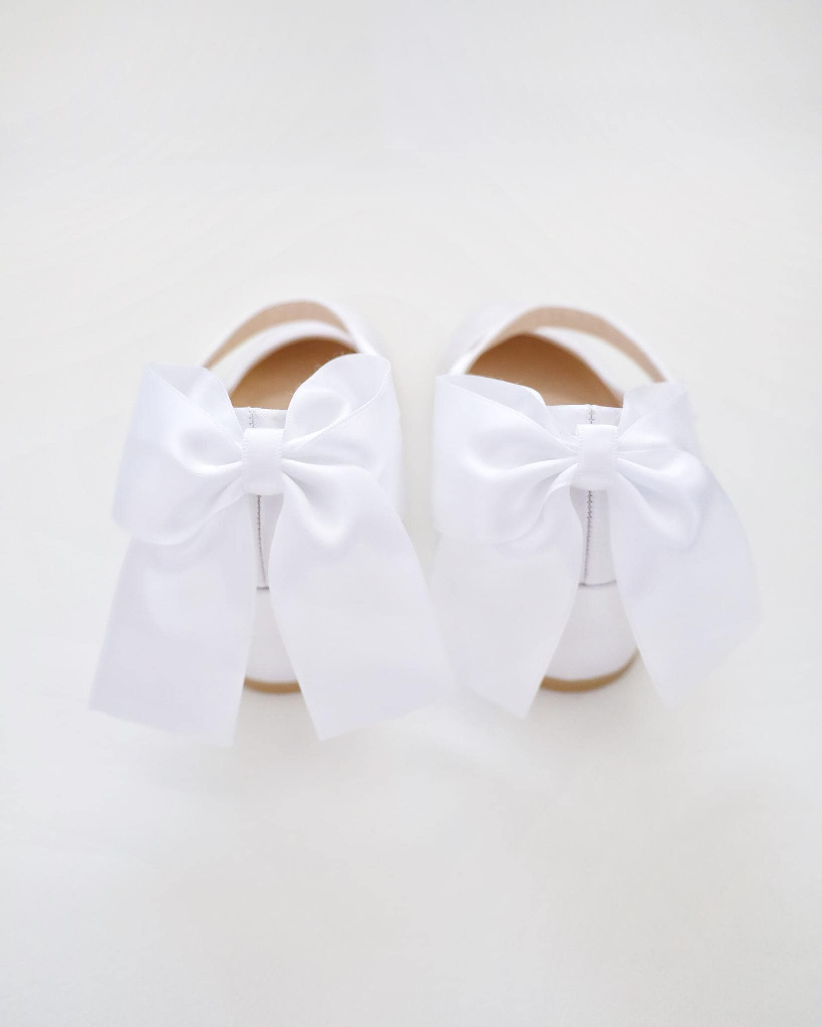 Ivory & White Satin Mary Jane Girls Block Heel With Back Satin Bow ...