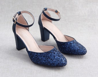Navy blue glitter shoes sale