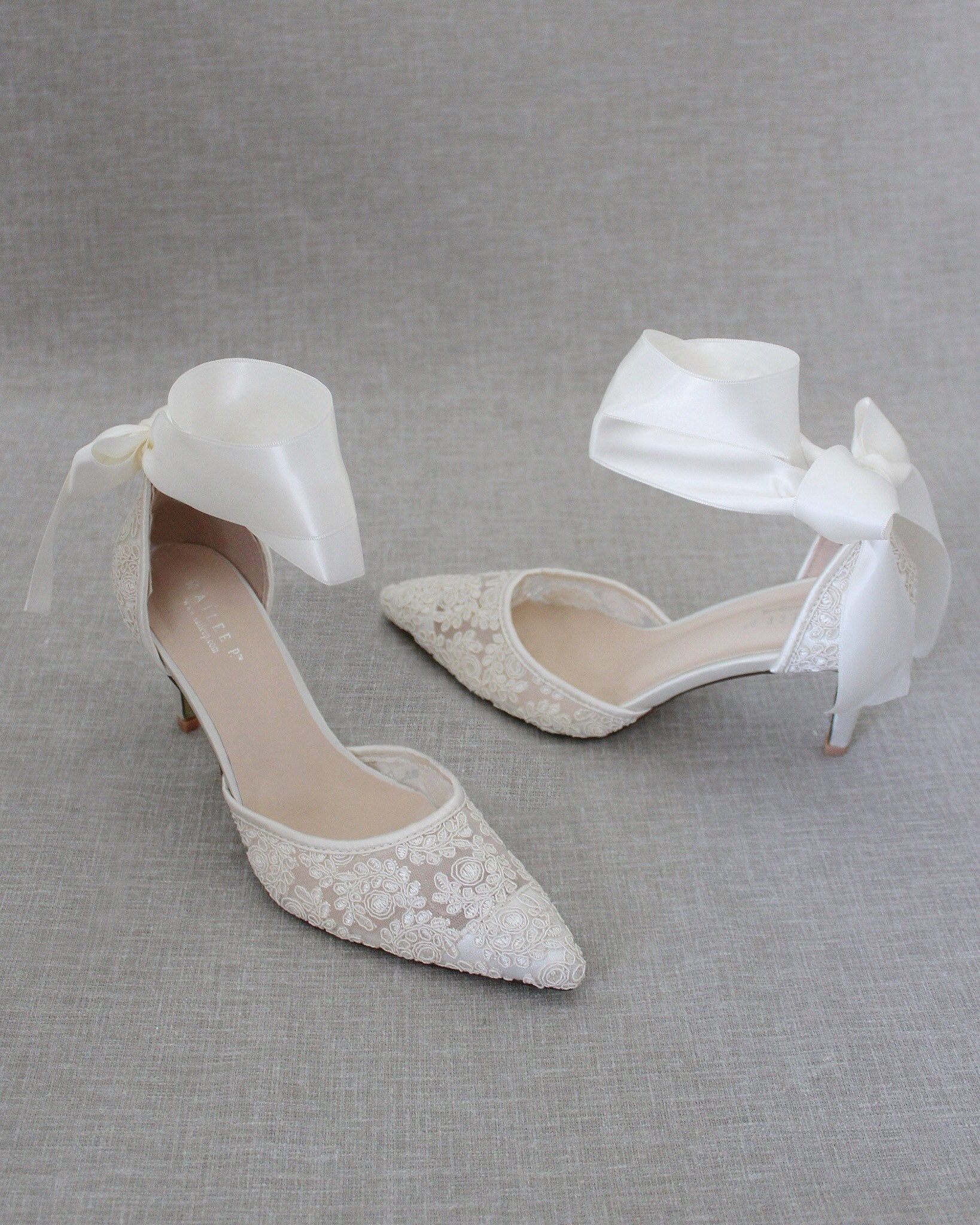 Ivory Crochet Lace Pointy Toe Heels With WRAPPED SATIN TIE - Etsy