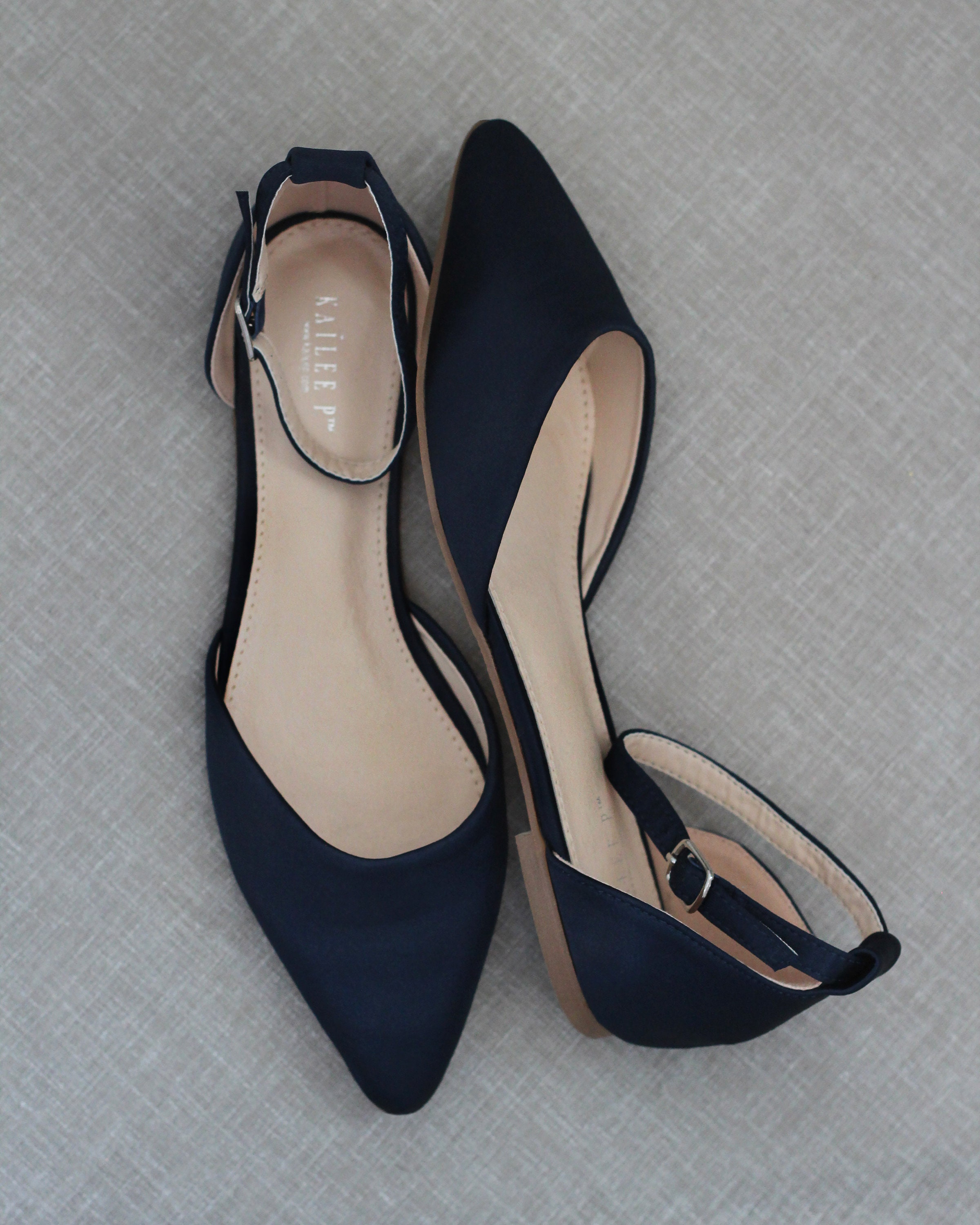 Navy Blue Satin Pointy Toe Flats With Satin ANKLE TIE or - Etsy UK