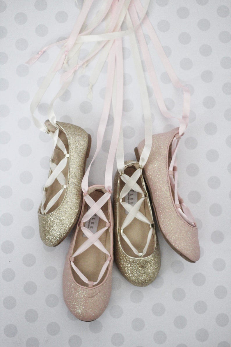 GOLD GLITTER Infant girl Shoe and Girls ballerina Shoes Lace Up Flats flower girl shoes princess shoes and fairies shoes. Holiday shoes