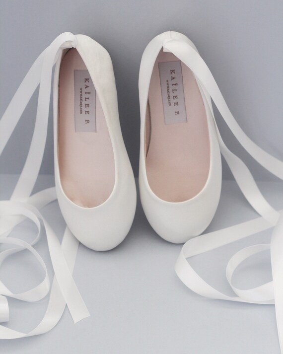 OFF WHITE Satin Ballerina Lace Up Flats 