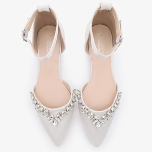 White & Ivory Satin Pointy Toe Flats with Starlet Rhinestones Embellishments, Women Wedding Shoes, Bridal Shoes, Bridal Flats, White Shoes