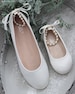 Women & Kids Shoes | Ivory Satin Flats with Pearls Ankle Strap - Flower girls shoes, IVORY Shoes, Women Wedding Shoes, Bridesmaids Shoes 