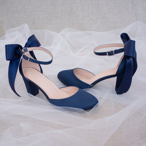 champagne satin block heels