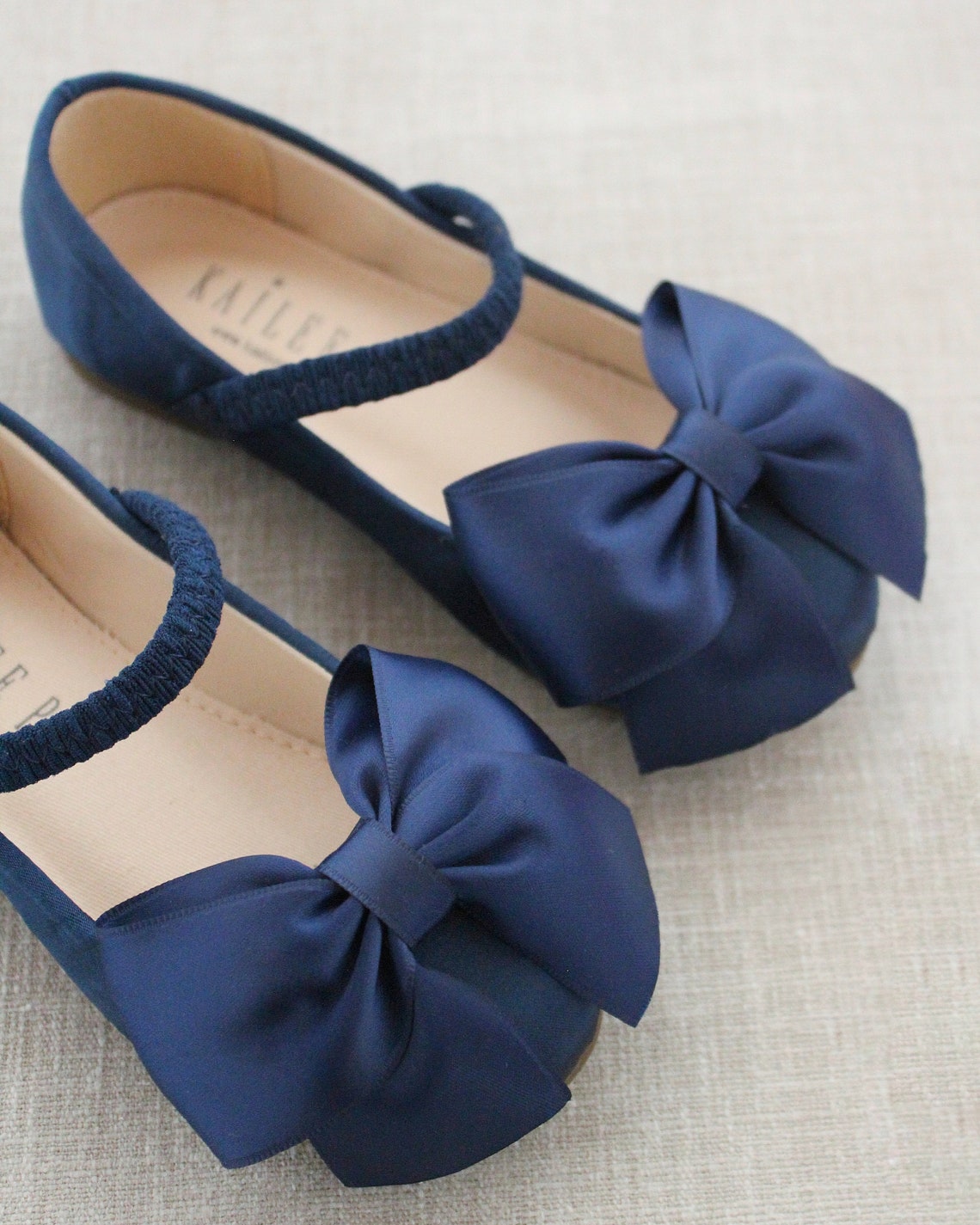 Navy Satin Mary Jane With FRONT SATIN BOW for Fall Flower Girls Shoes ...