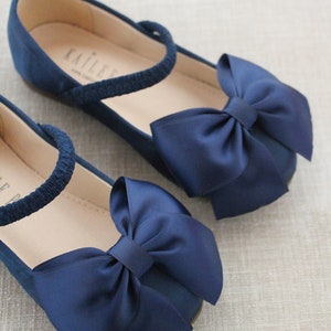 Navy Satin Mary Jane With FRONT SATIN BOW for Fall Flower Girls Shoes ...