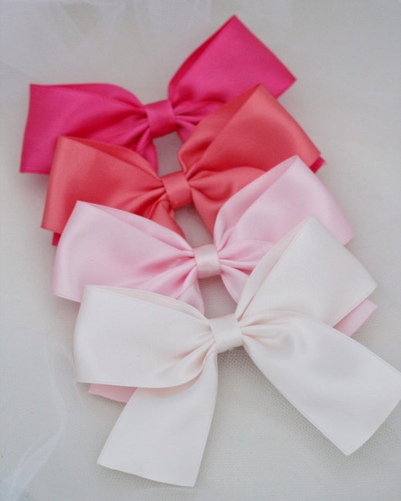SATIN HAIR BOWS -  Hair Clips, Baby Headband, Hair Bows, Dusty Pink Hair Bows, Flower Girls Bows, Party Bows