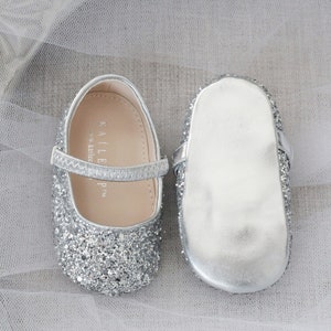 Silver Rock Glitter Mary Jane Flats Infant Girl Shoes image 5
