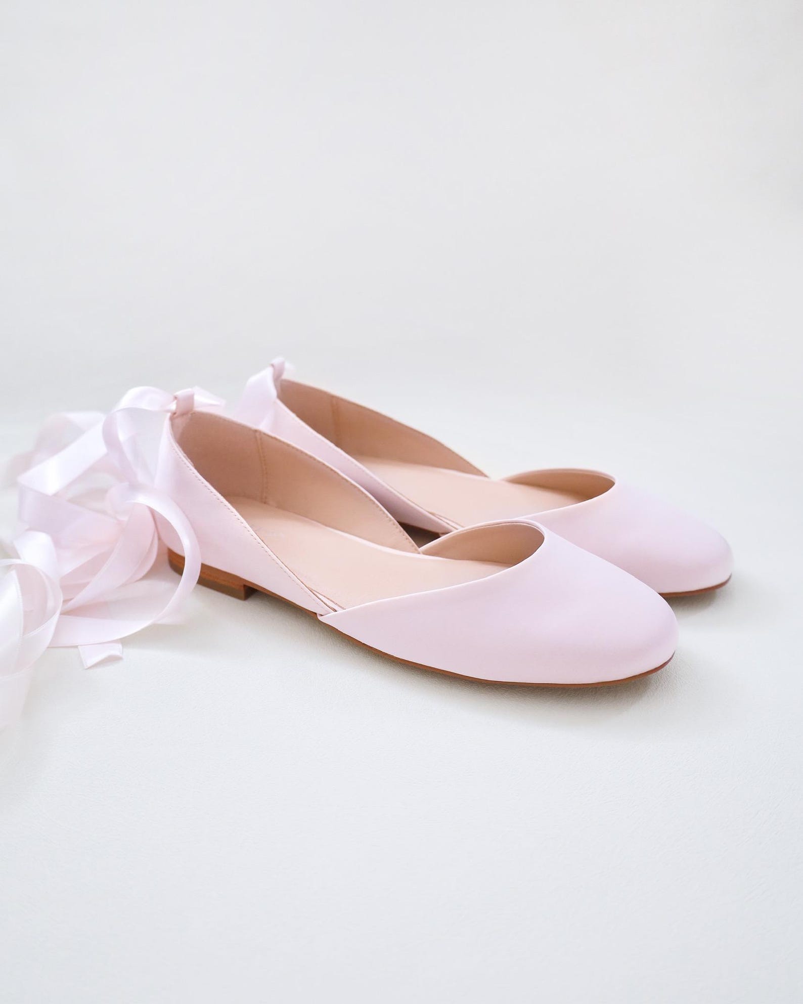 Dusty Pink Satin Round Toe Bridal Flat With Ballerina Lace up - Bridal ...