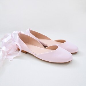 Dusty Pink Satin Round Toe Bridal Flat With Ballerina Lace up - Bridal ...