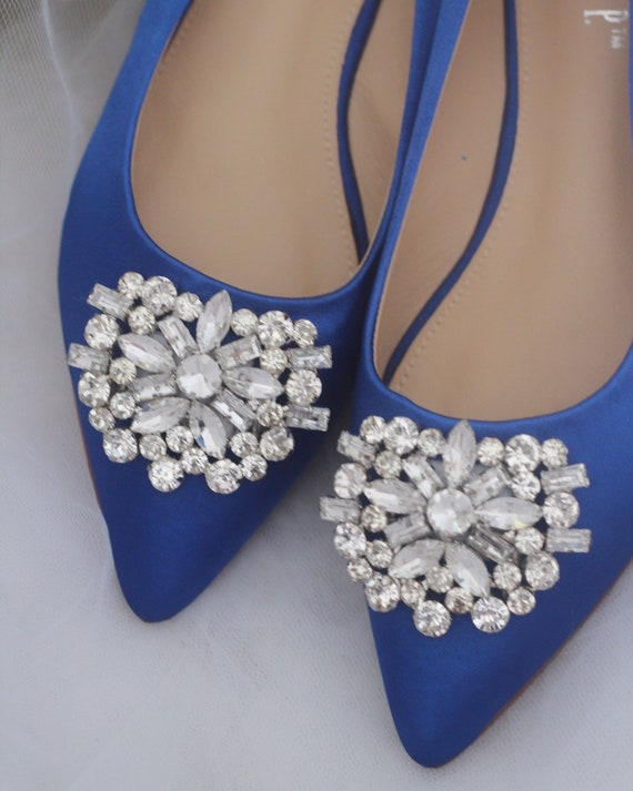 blue satin flats
