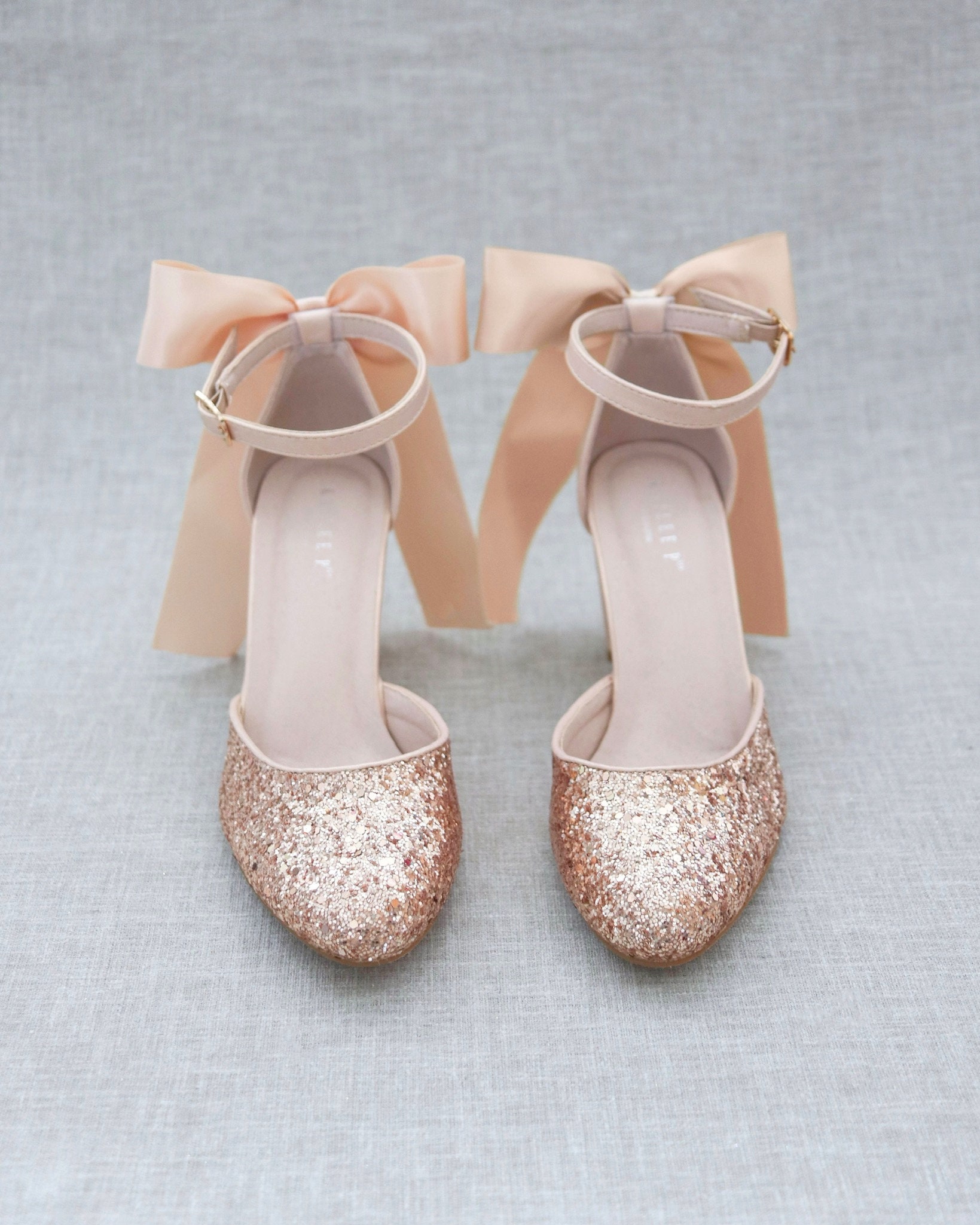 Rose Gold Rock Glitter Block Heel With 