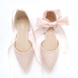 Dusty Pink Satin Pointy Toe flats with ANKLE TIE Or BALLERINA Lace Up, Women Wedding Shoes, Blush Pink Bridesmaid Shoes, Women Shoes