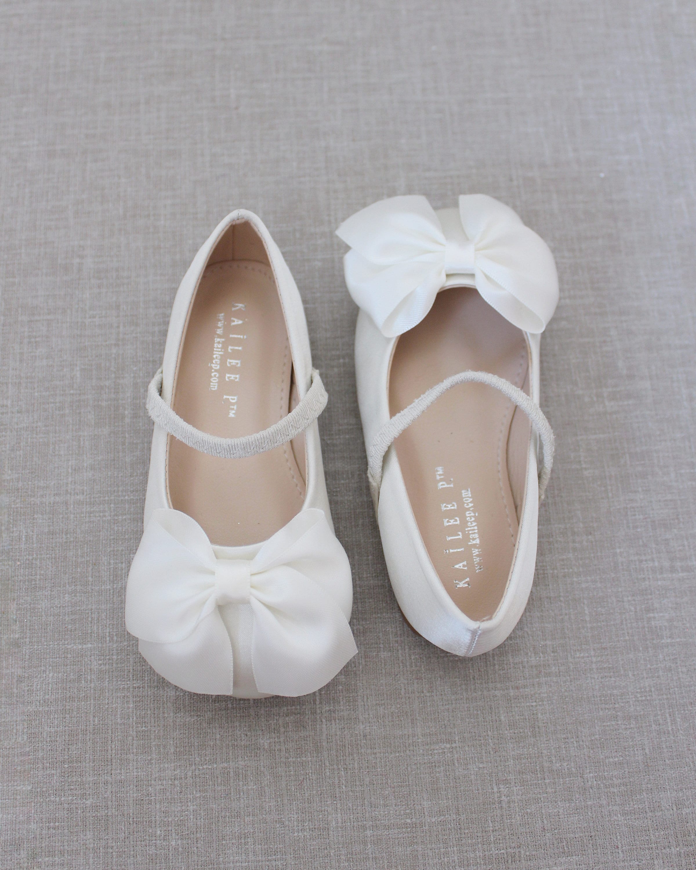 Ivory Satin Mary Jane Flats With FRONT SATIN BOW Perfect for Weddings ...