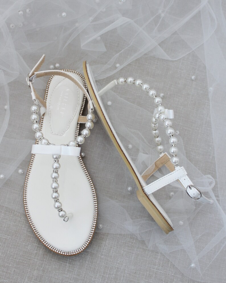 Women and Kids Sandals T-strap OFF WHITE Pearl With - Etsy