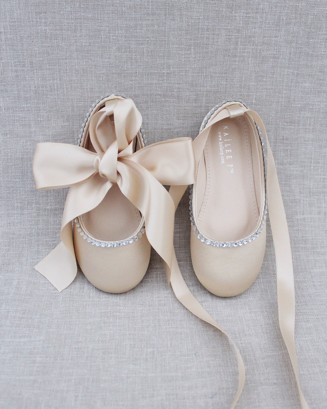 Women & Kids Shoes Champagne Satin Flats With MINI - Etsy
