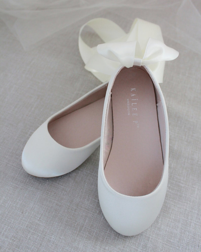 Kids Shoes Ivory Satin Flats with Satin Ankle Tie Flower girls shoes, Baptism Shoes, Communion shoes, Kids Ballerina Shoes image 2