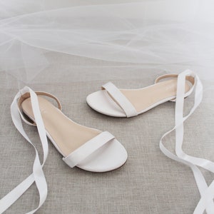 White Satin Flat Sandal with Ballerina Lace Up, Bridesmaid Shoes, Women Sandals, Kids Sandals, Mommy and Me Shoes image 3